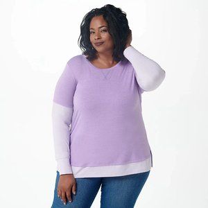 Isaac Mizrahi Live! TRUE DENIM Long Sleeve Layered Knit Top - Lavender
